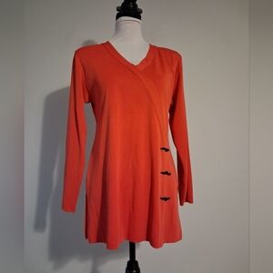 Misook Orange V-Neck Tunic Sweater with Black Accents